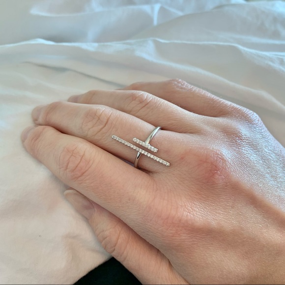 White Gold Plated Double Open Pave Crystal Ring - Picture 5 of 13